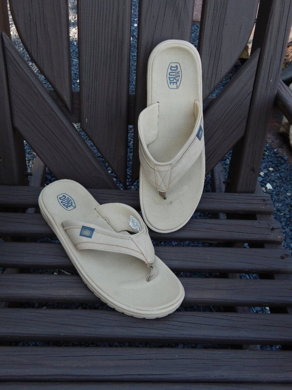 Menโs Hey Dude Flip Flops โ Size 14